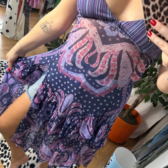 Free People Swept Away V-Neck Printed Maxi Top Purple Size Small - Picture 2 of 5